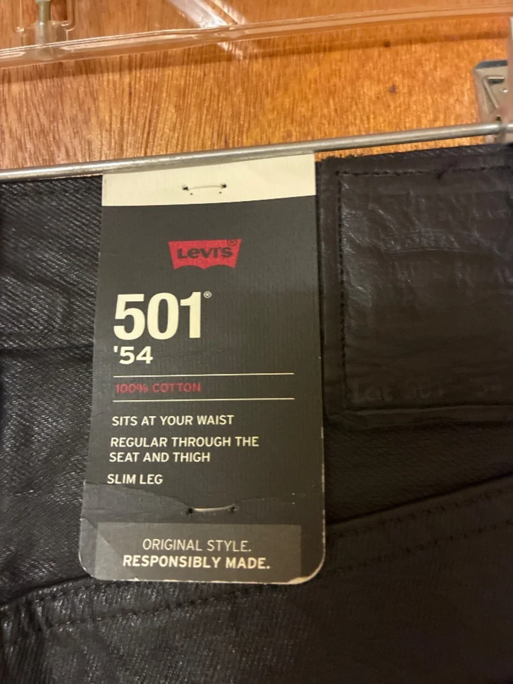 Levi’s 501 ‘ 54 Waxed Coated NWT 100% cotton Button Front Black Jeans unisex